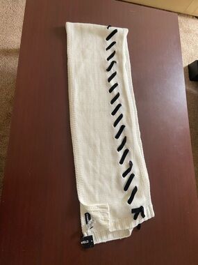 Karl Lagerfeld Cream Knit Scarf with Black Ribbon Detail